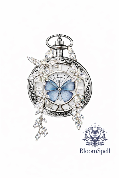 Blue butterfly pocket watch